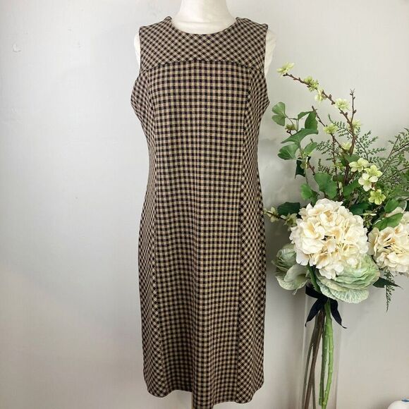 J. JILL Dress | Ponte Gingham | Camel Tan Black Checkered | Size Small - Picture 1 of 9